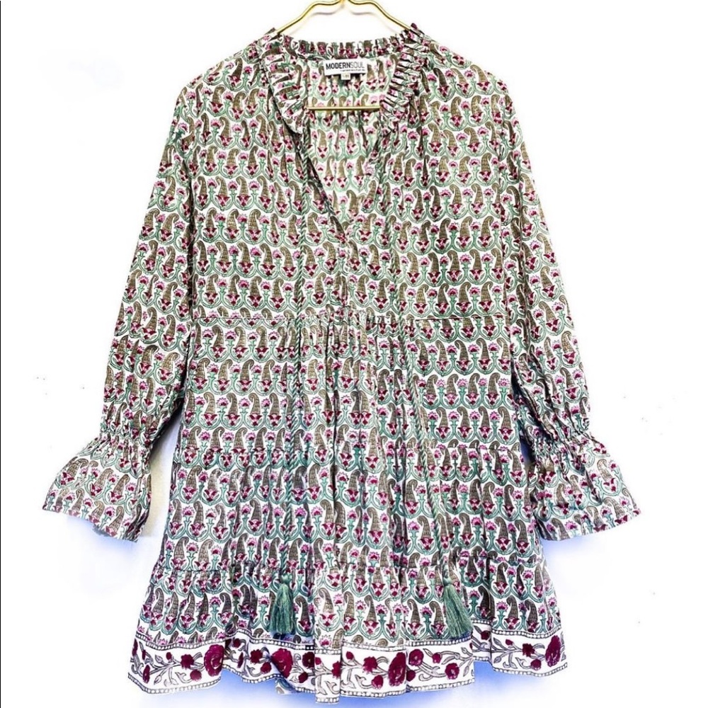 NWT Cotton Thistle Print Mini Ruffle Dress